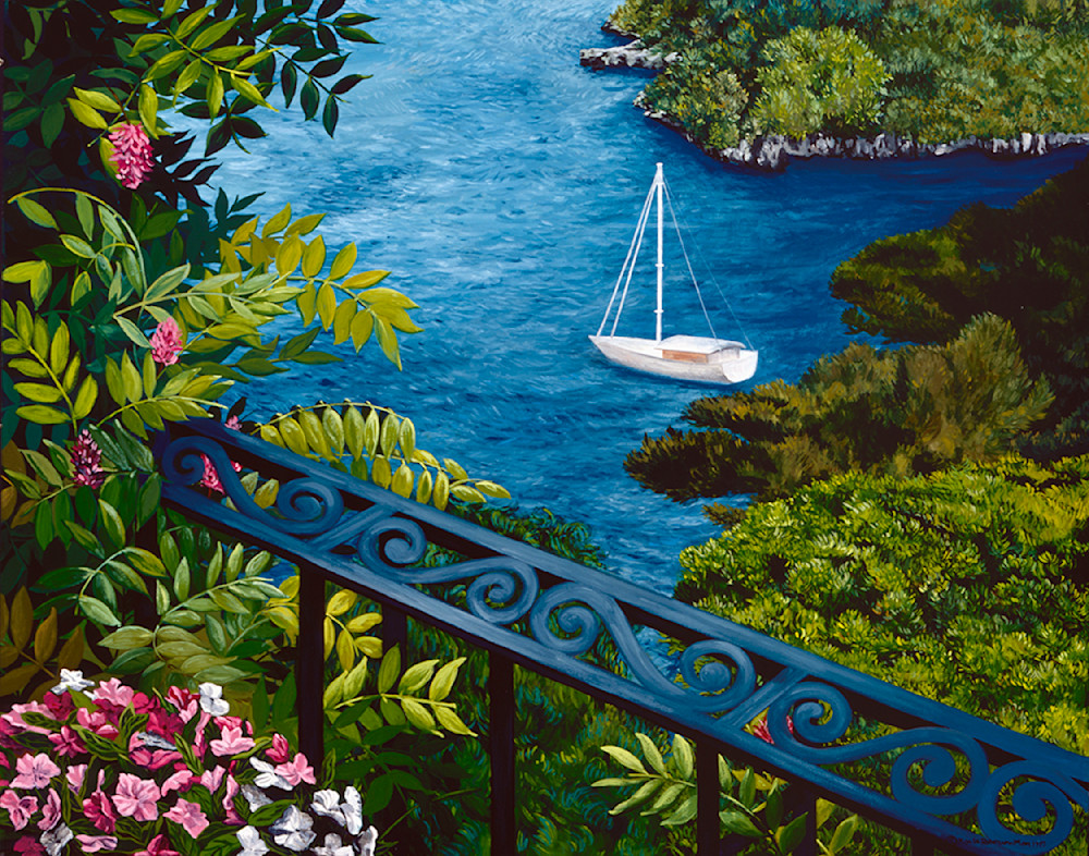 Flowers Over The Cove, Portofino, Italy Art | Karla Roberson Man, Fine Art and Illustration