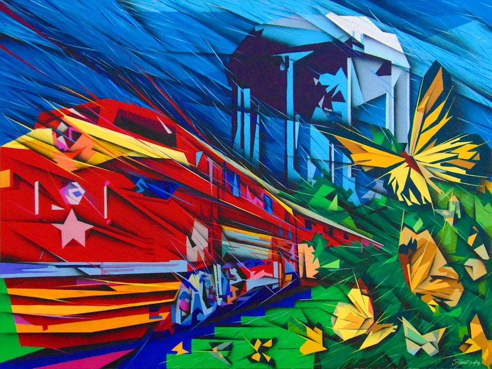 Texas Special train along the Katy Railroad original painting by Steve Uriegas