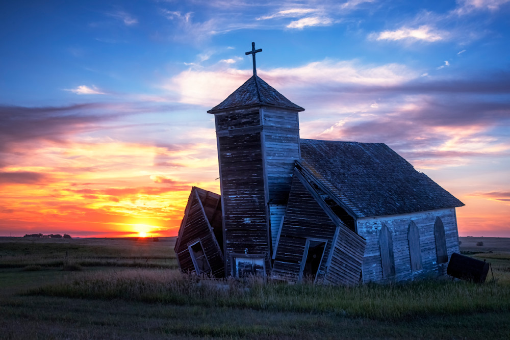 Sunset at St. Johns' Lutheran Church — North Dakota ghost town fine-art photography prints
