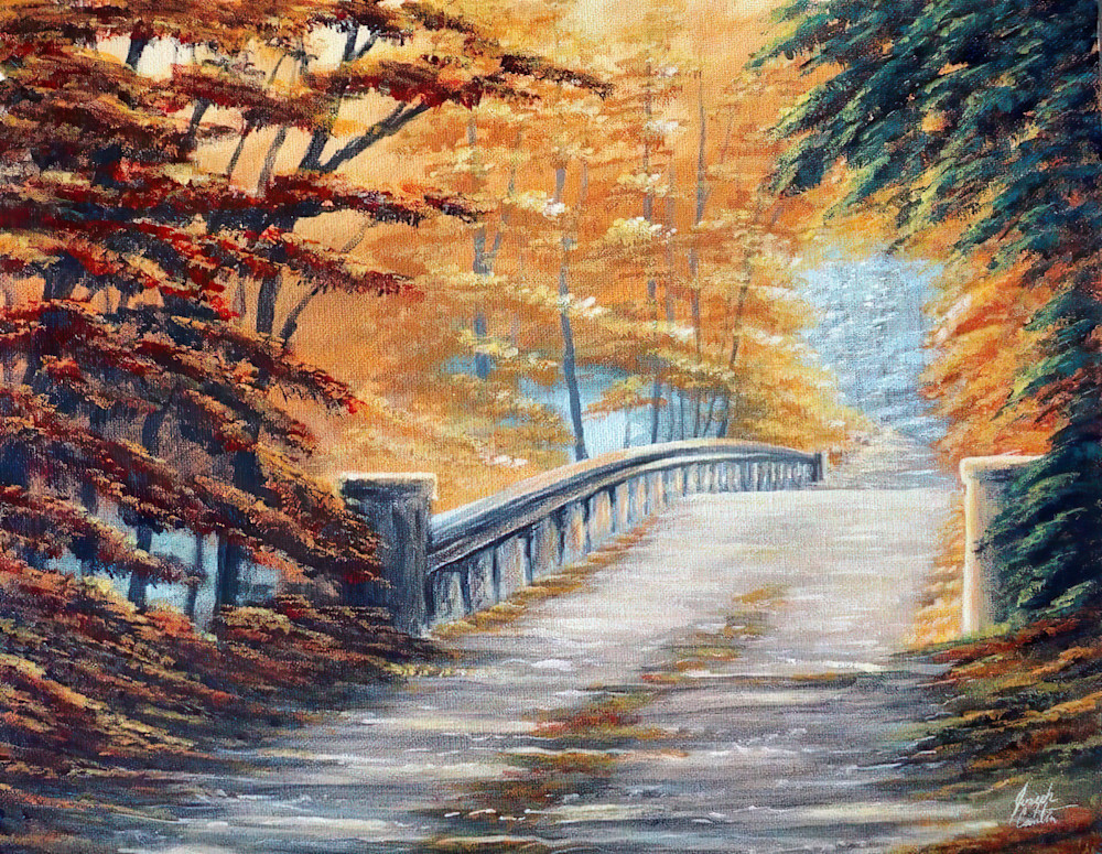 Autumn Bridge Original Acrylic Painting By Sunscapes Art Joseph Cantin 