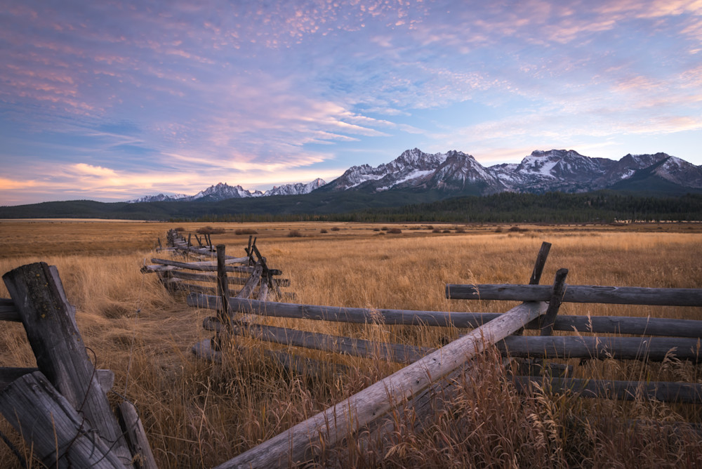 Gorgeous Fine Art Photography of the Sawtooth Mountains at sunset by Sally Halvorsen.  Available on metal, canvas, paper, and more.