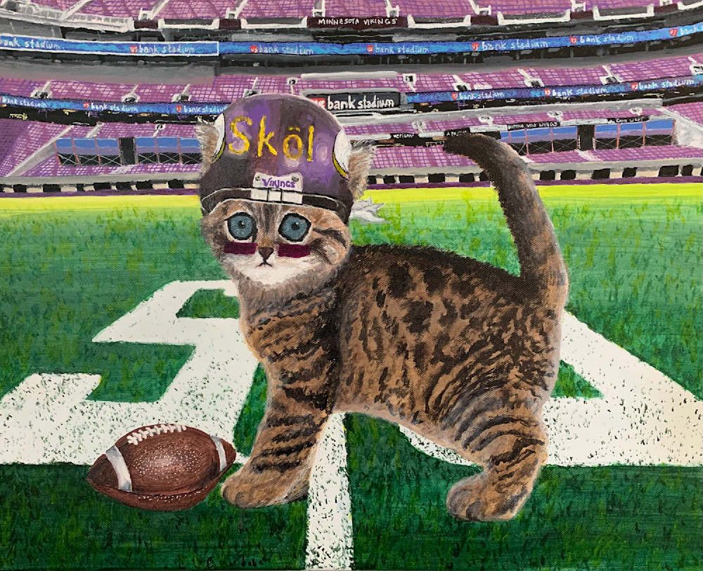 Cat With Football Stadium - Todd Kreisman Art