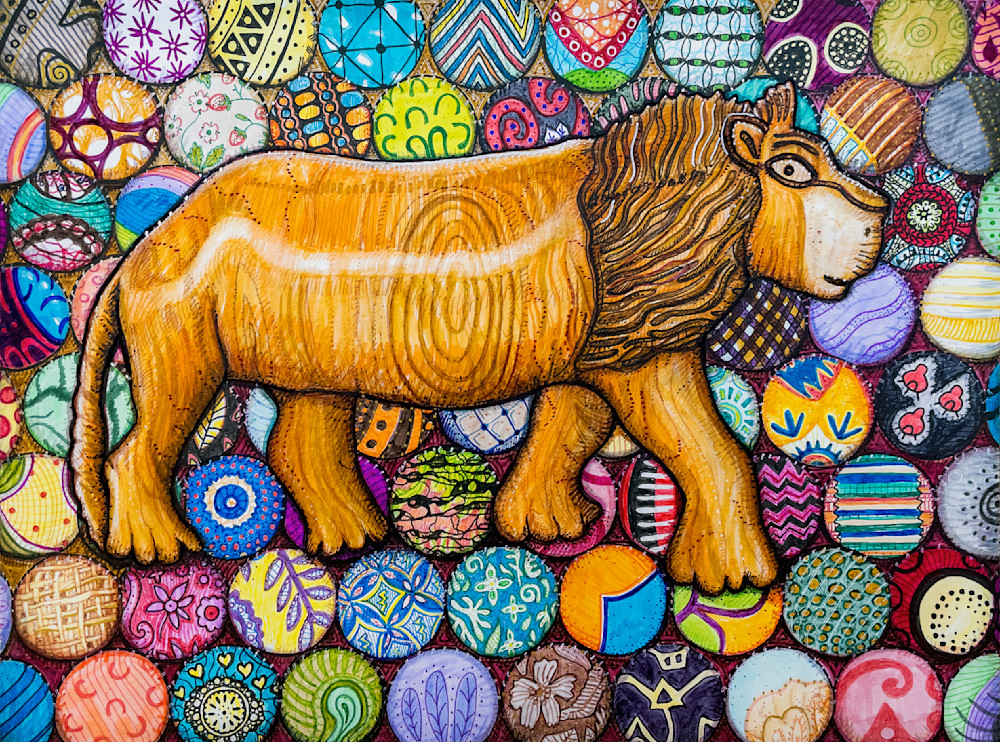 Gift Shop- Fearless: Lion Carving With Chitenje Bottle Caps