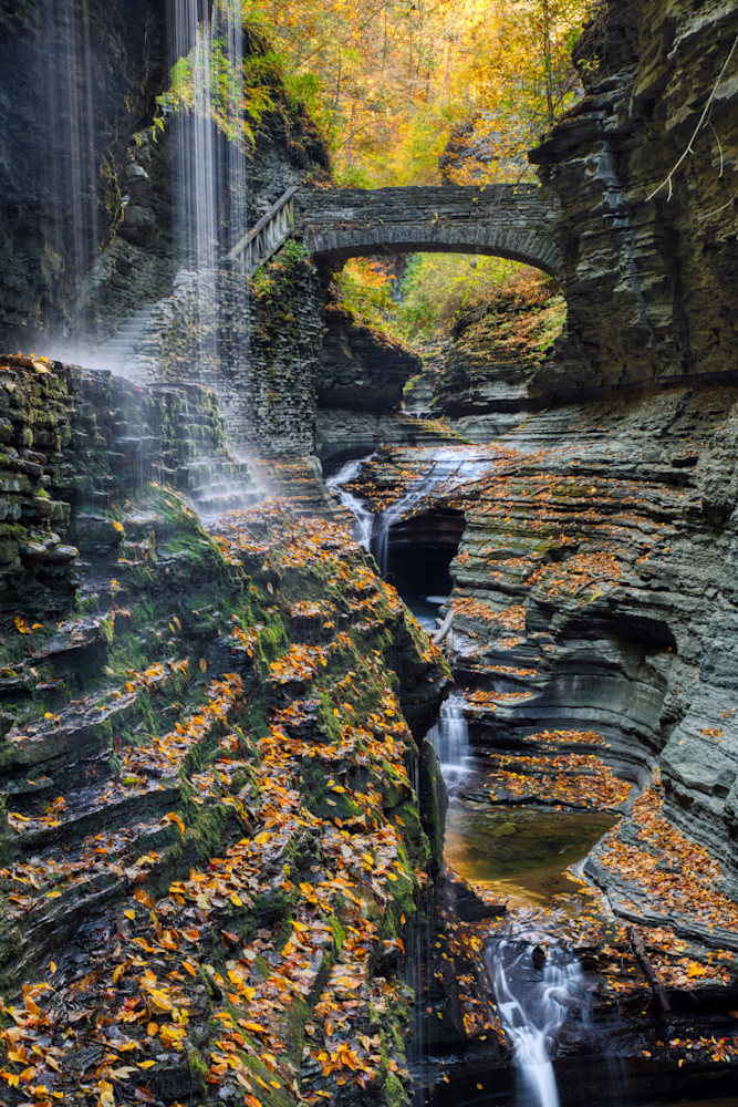 Waterfall in Autumn at Watkins Glen State Park 