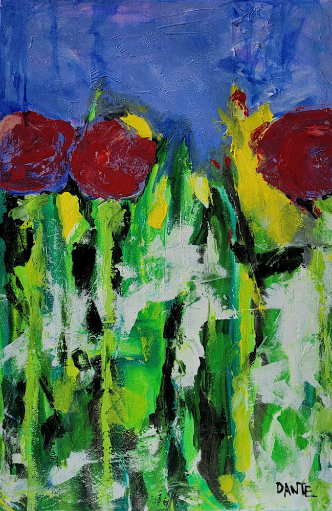 Garden With Red Flowers Art | Maria Dante Studio