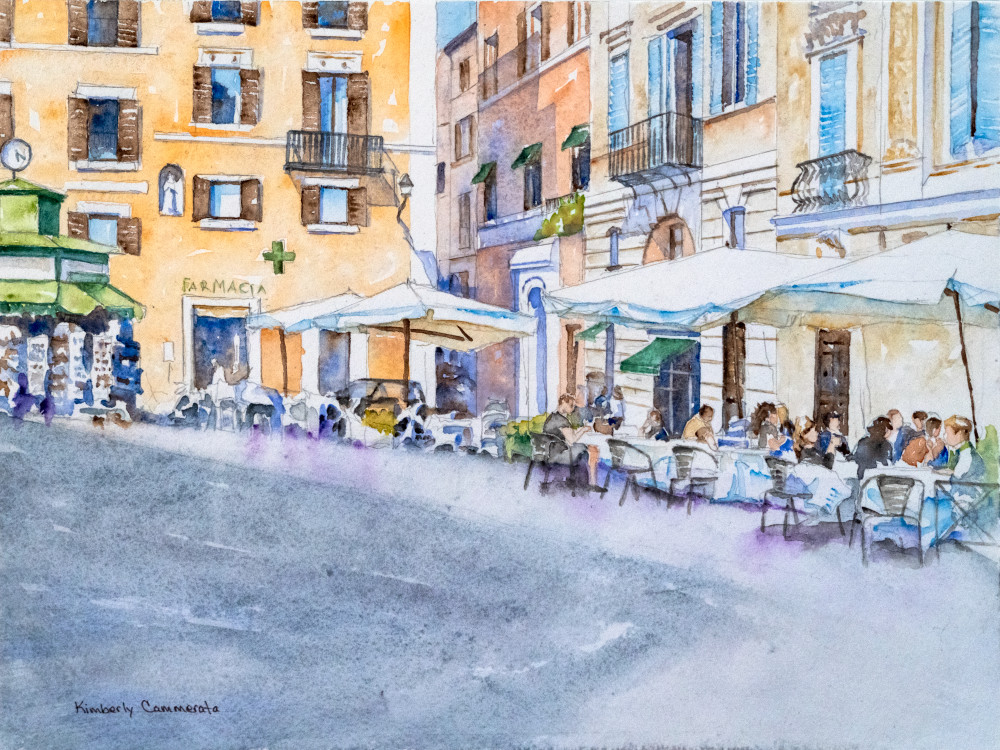 Piazza San Lorenzo In Lucina, Roma Art | Kimberly Cammerata - Watercolors of the Sun: Paintings of Italy