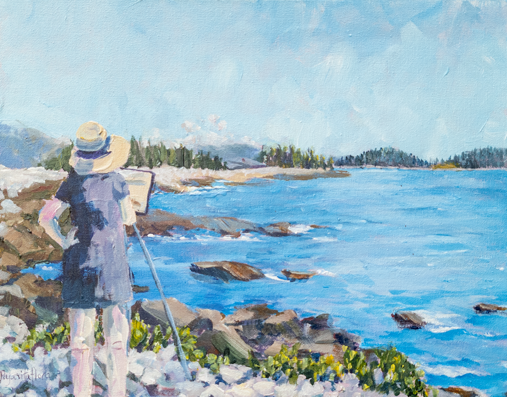 plein iar painting, woman, ocean, coastal, painter