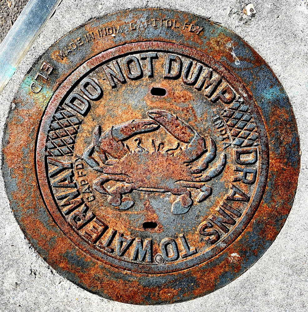 This rusty manhole cover was found in a sidewalk in Norfolk VA