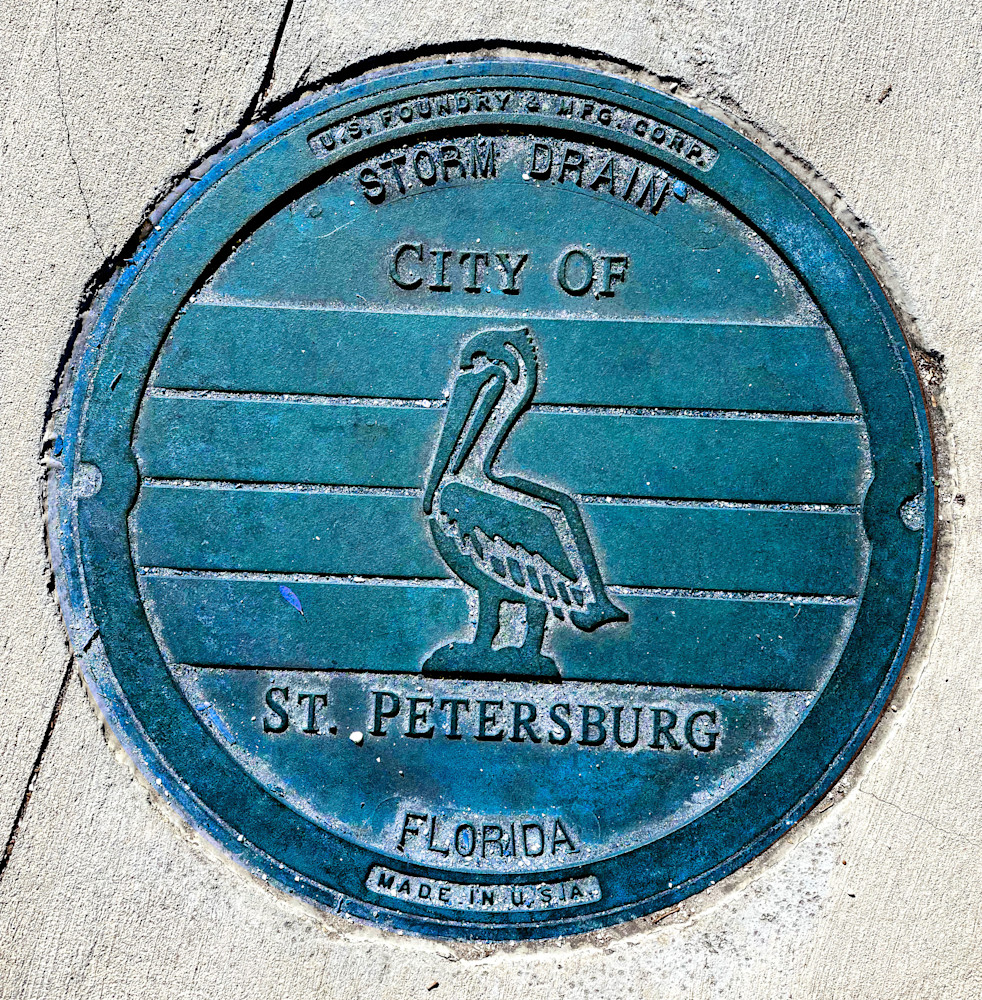 St Pete Beach Blue Pelican Manhole Art | LoPresti Art Gallery