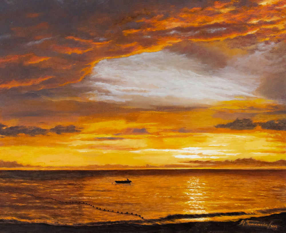 Boating On Sunset Art | Mariya Tumanova ART