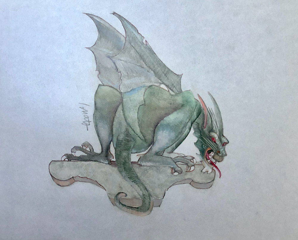 Dragon Gargoyle Throw Pillow Art | Lynn Matsuoka Studio