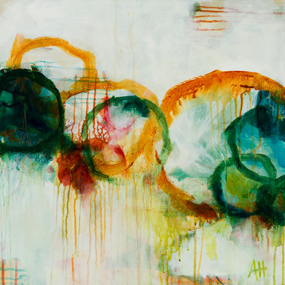 Abstract Circles Painting With Greens, Blues, Oranges and Red