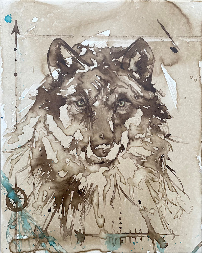 Walnut Wolf Artwork by Christy Freeman Stark done in ink and coffee.