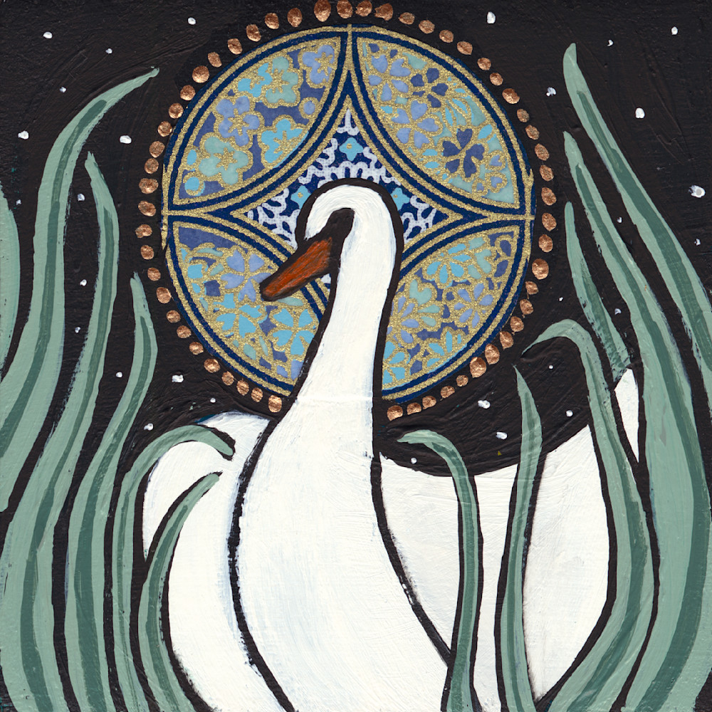 Swimming Swan At Night Metal Ornament Art | Kristin Replogle Art, LLC