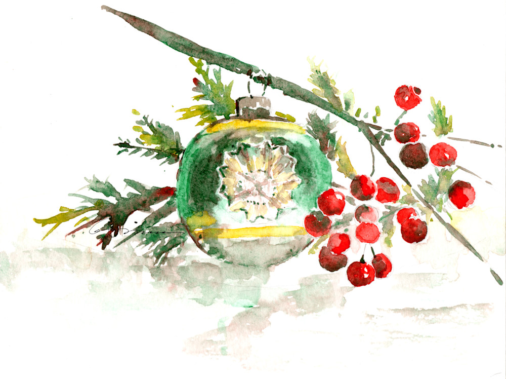 Green Christmas Bulb Watercolor Print | Claudia Hafner Watercolor
