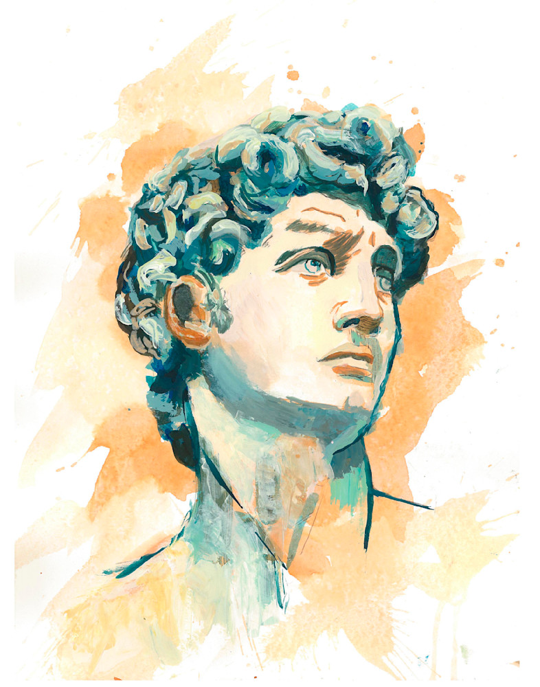 Michelangelos David Watercolor Portrait
