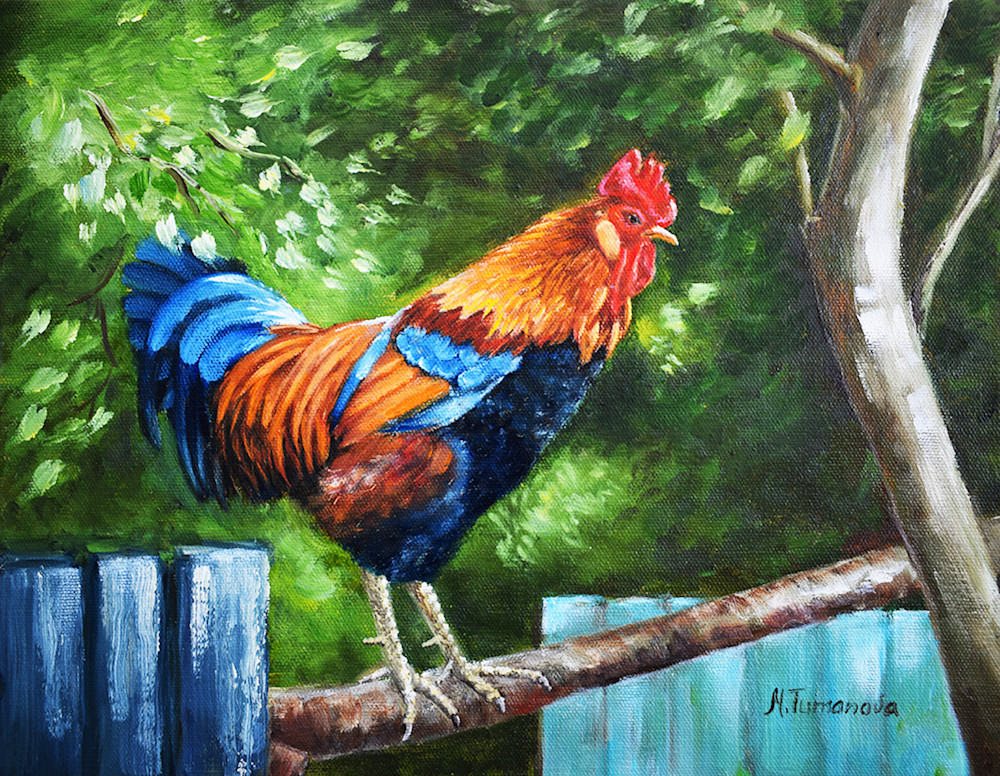 Rooster In The Yard Art | Mariya Tumanova ART