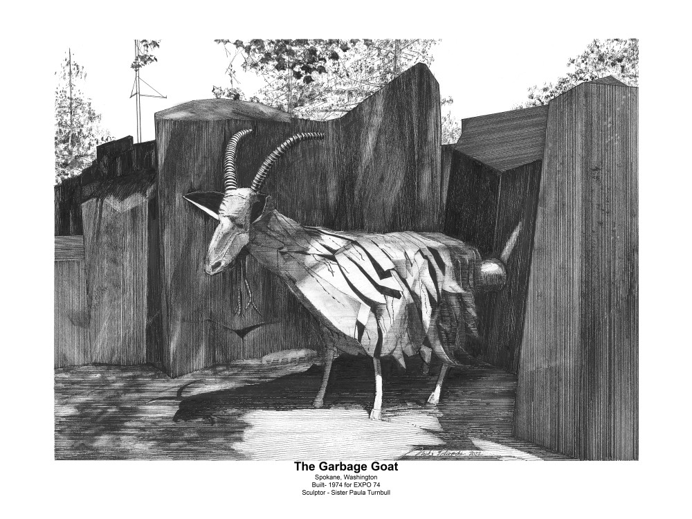 Garbage Goat With Footer Art | Pen and Ink Art, LLC