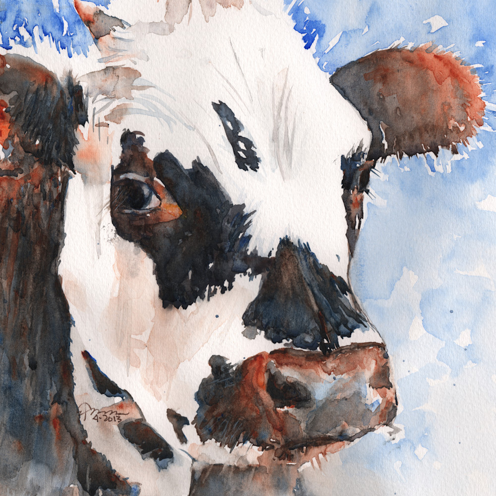 Cow in Blue Printed Tote Bag | Claudia Hafner Watercolor