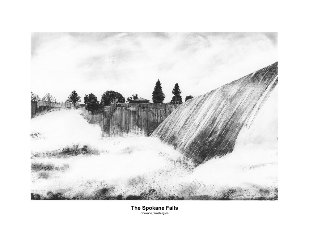 Spokane Falls With Footer Art | Pen and Ink Art, LLC