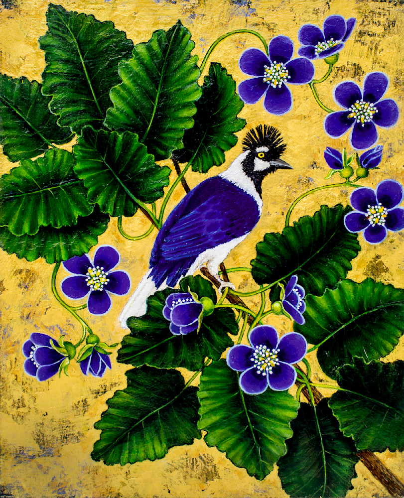 Tufted Blue Jay Wall Art Print by Mia Pratt