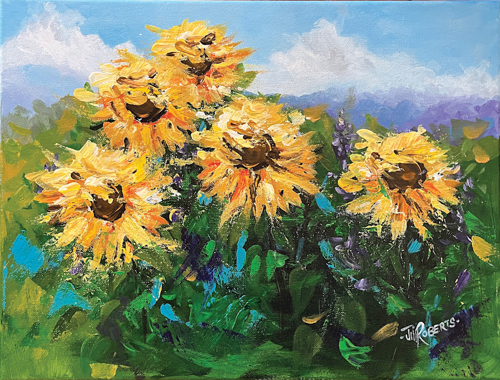 Sunflowers painted in french impressionism style