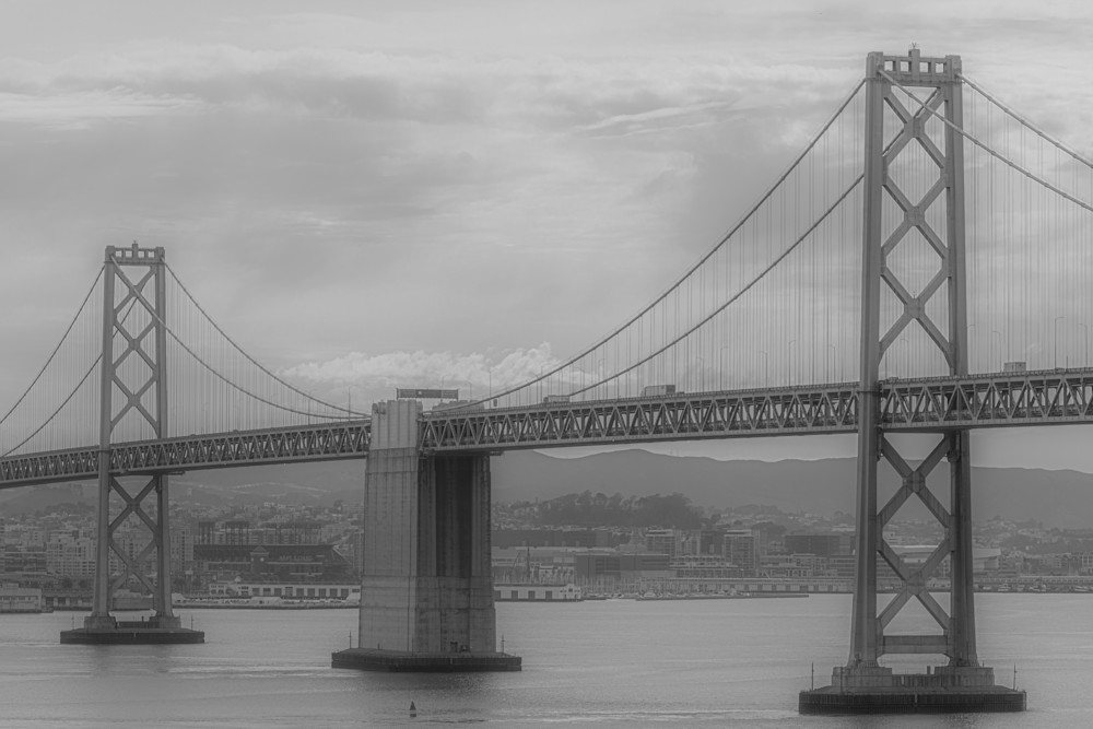 A Vintage Monochromatic Portrait Of Oakland Bay Bridge In San Francisco, California No.3 Art | FOTO BAZAAR