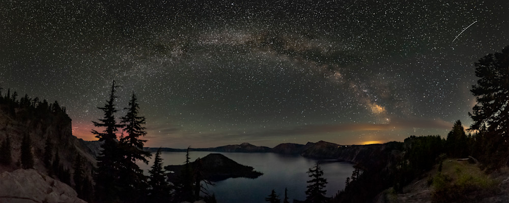 Crater Lake at night with Milky Way