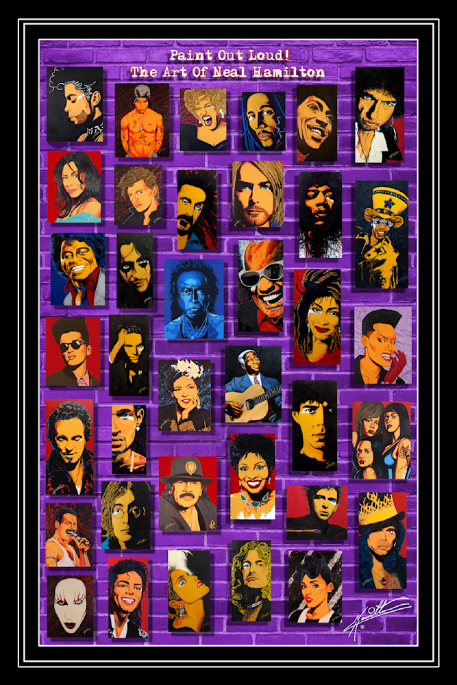 Musical Icons Montage Purple Custom  Art | Paint Out Loud LLC   The Art of Neal Hamilton