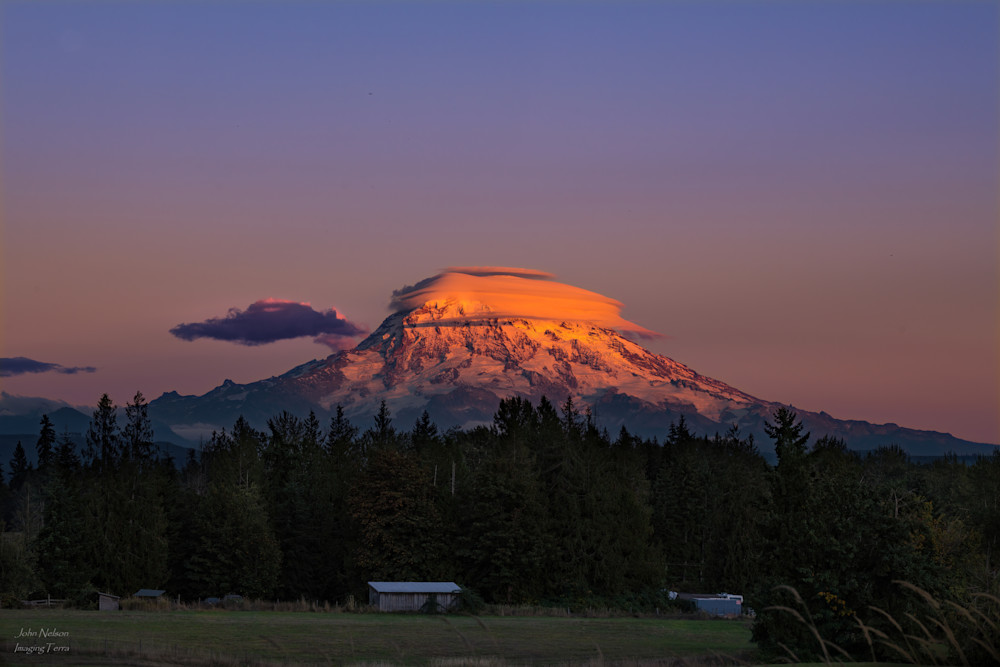 Sunset Cap Over Mt. Rainier Photography Art | johnnelson