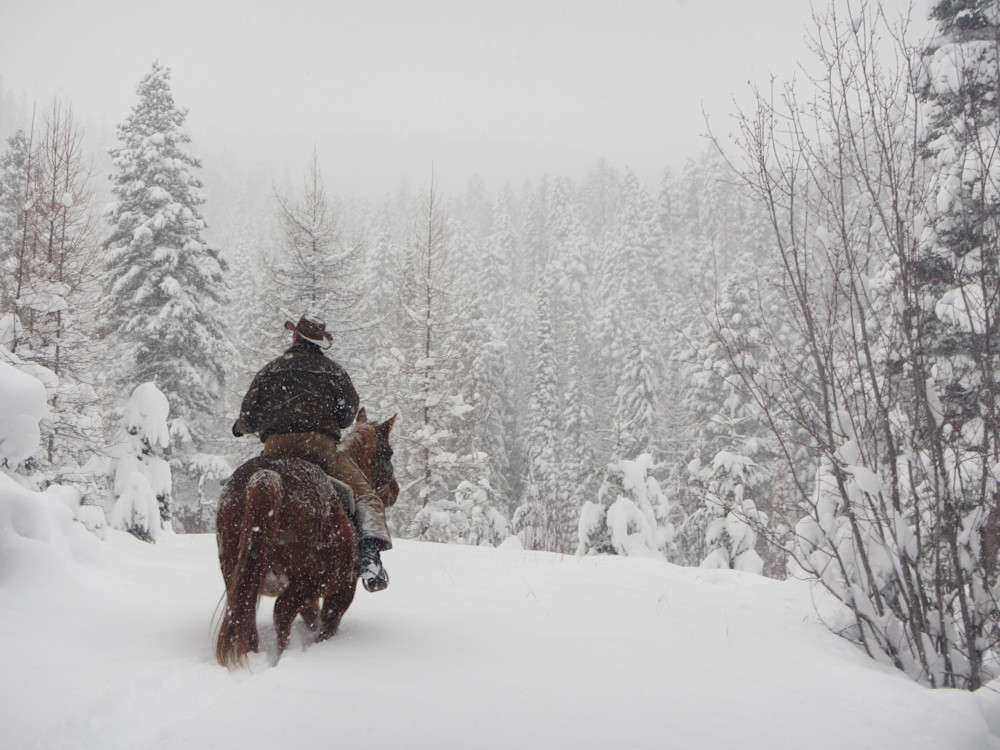 Horseback riding on public lands isn&#39;t just a summertime hobby. Near belly deep snow isn&#39;t enough to stop this rider from enjoying the snowy landscape on the Tally Lake Ranger District near Ashley Lake, Flathead National Forest, Montana. USD