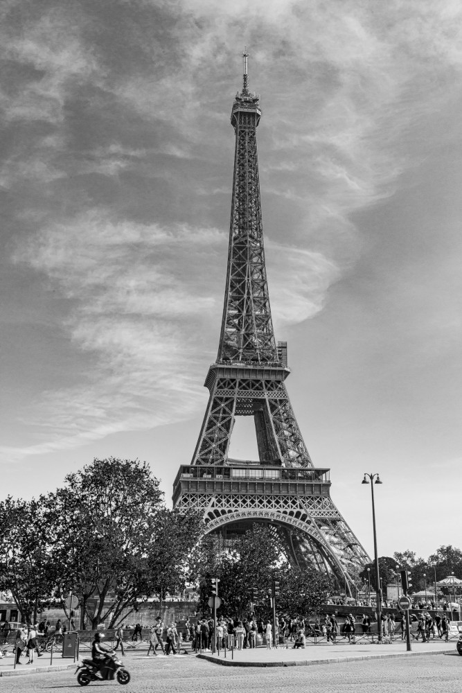 Eiffel Tower And Moto, Black And White Photography Art | Holly Parker LLC