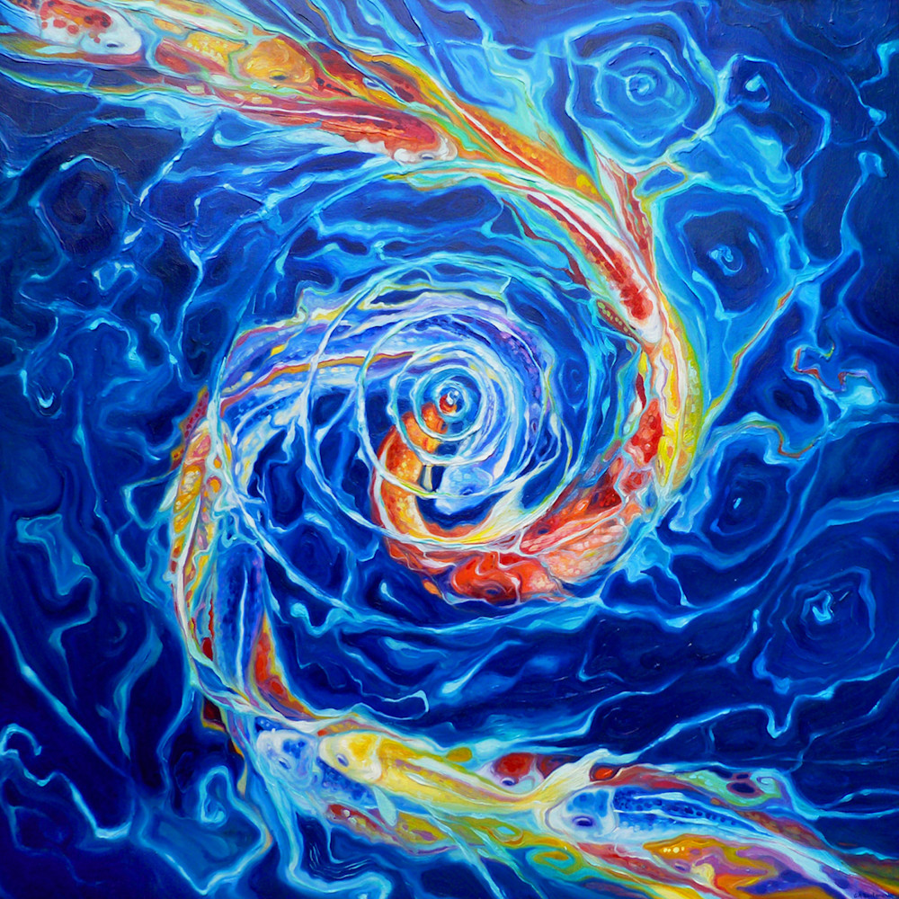print on canvas of a swirling spiral of Koi fish who form a perfect harmony. 