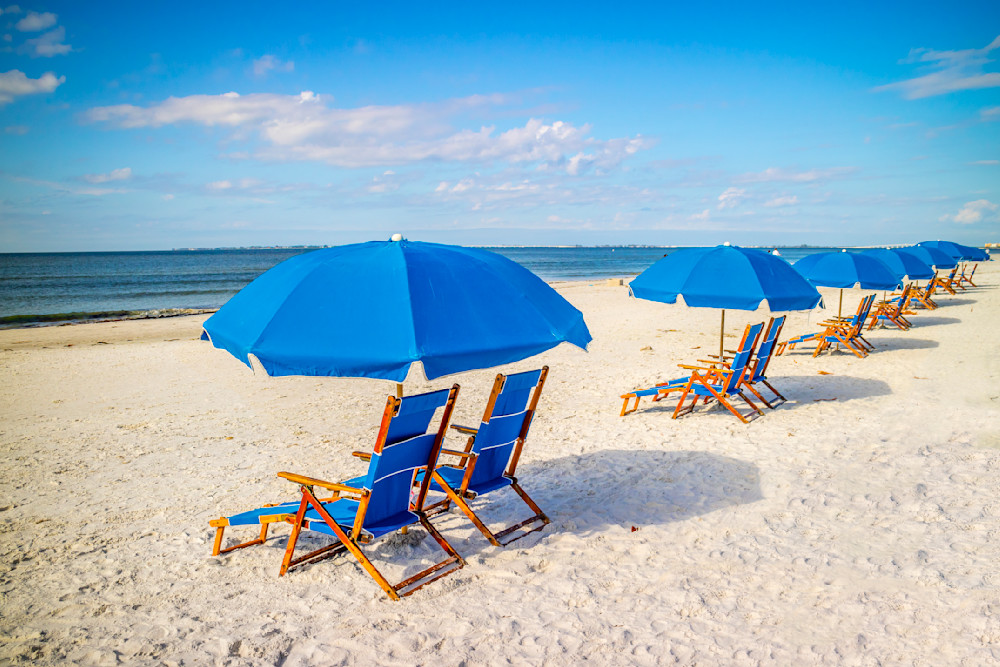 Blue Beach Chairs And Umbrella Photography Art | Images By Cheri