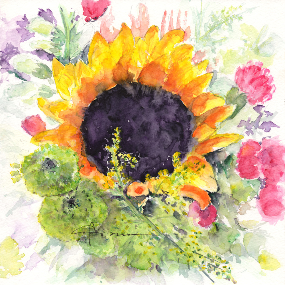 Sunflower Bouquet Art | Claudia Hafner Watercolor