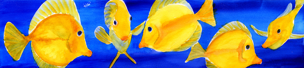 Yellow Tangs In Blue Water Art | Jeanine Colini Design Art