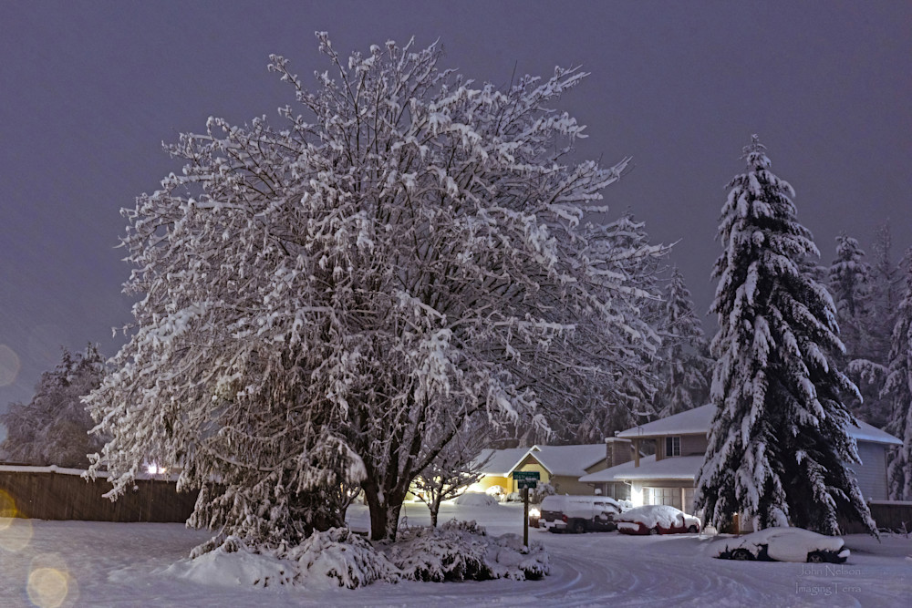 Nighttime Snowfall Photography Art | johnnelson
