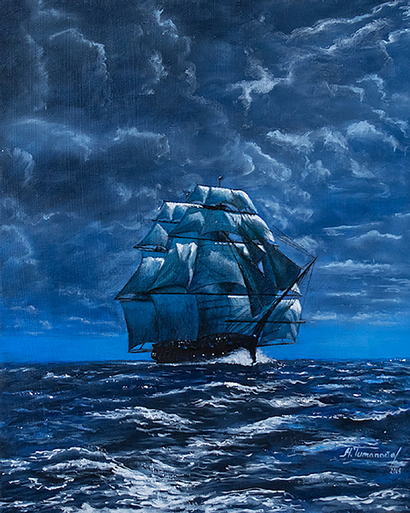 Ship Under The Moon Light Art | Mariya Tumanova ART