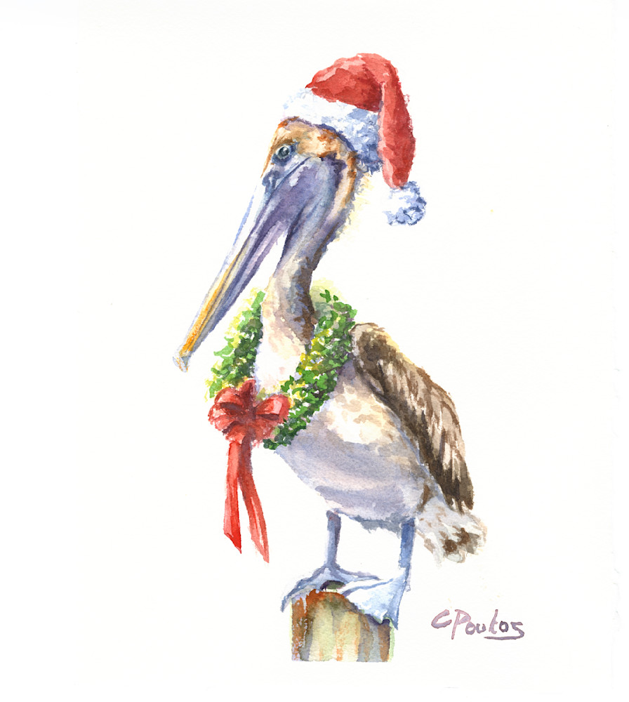 Christmas Pelican Art | Cathy Poulos Art