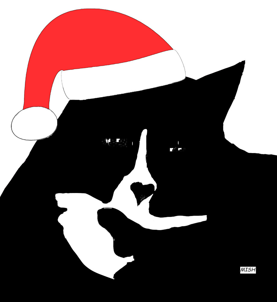 Cool Cat   Santa Hat Art | Mish Murphy Fine Art