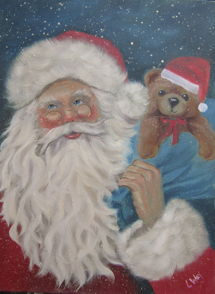 Santa And Bear Art | Artwork by Laura Lee