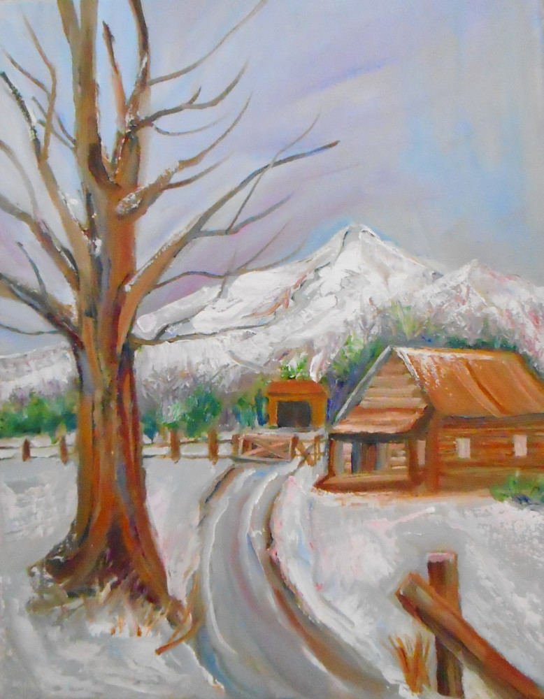 Winter Landscape Cabin In The Mountains Art | tinamelhusArt
