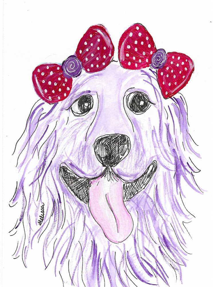 Sweet Dog With Red Bows Art | Melissa Edwards Art