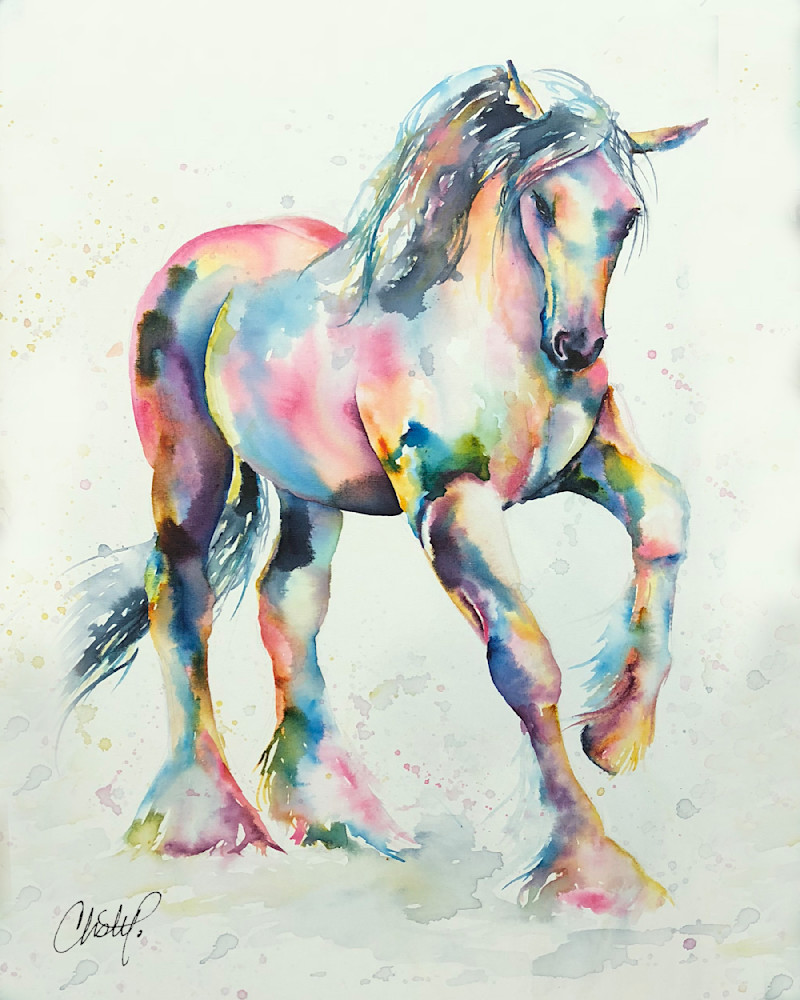 Palomino Rainbow Watercolor Horse Painting 