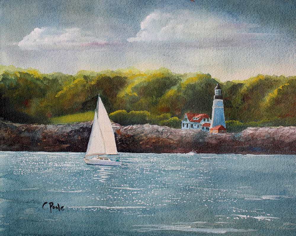 Sailing Past Portland Headlight Art | Cate Poole Water Colors