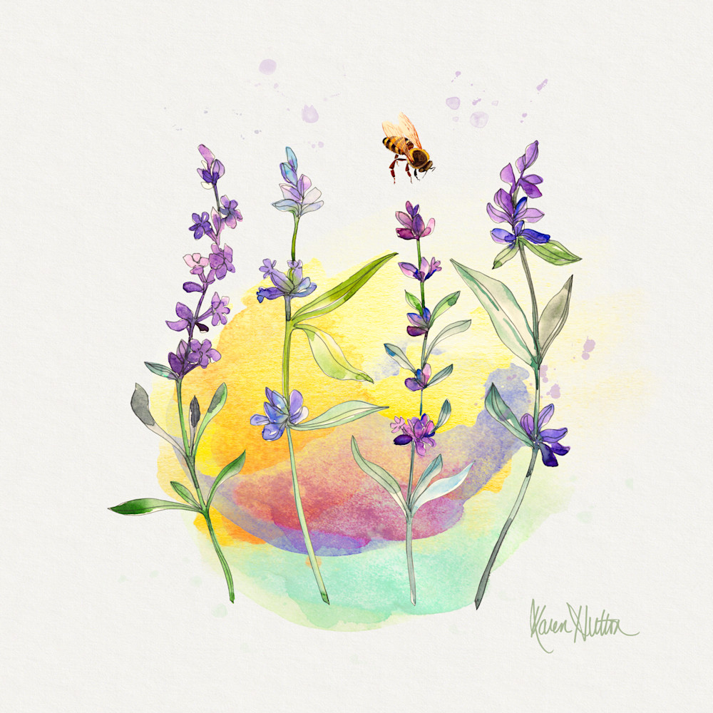 Lavender Bee Throw Pillow Art | Karen Hutton Fine Art
