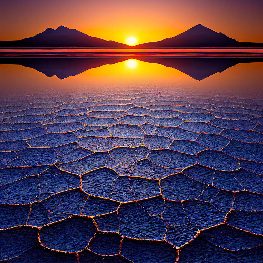 Blue Salt Flats At Sunset Art | SkotoArt