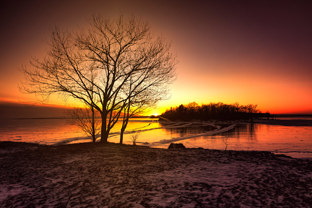 Sunset Over A Frozen Lake Champlain Photography Art | Francois De Melogue