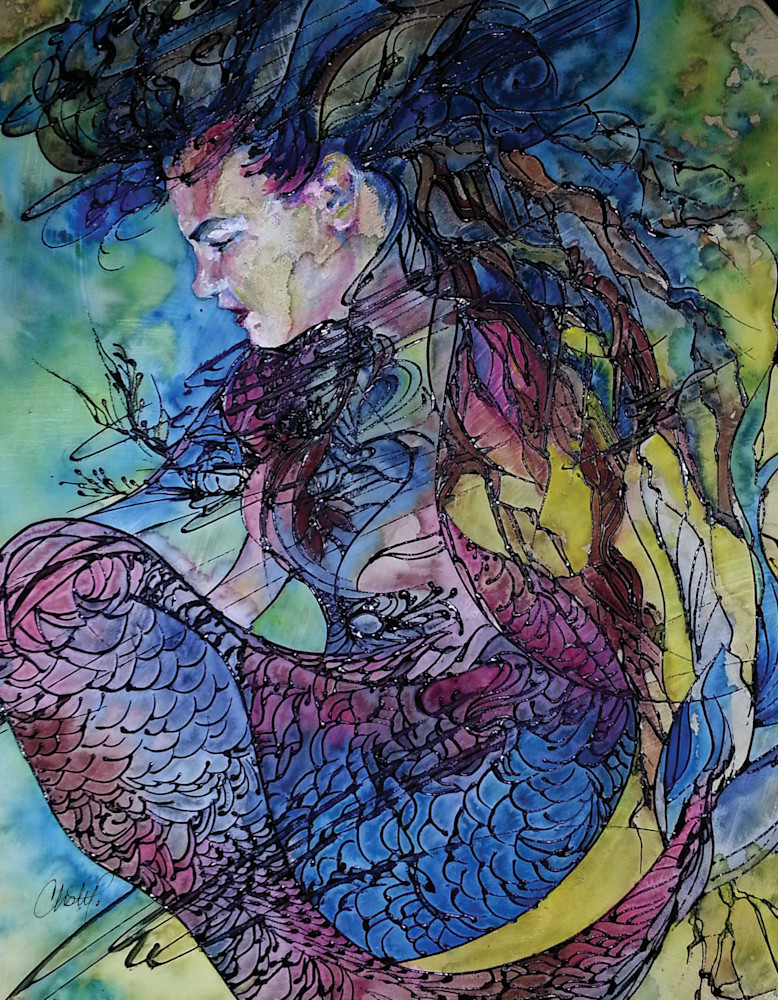 Mermaid Portrait Swirling Sea