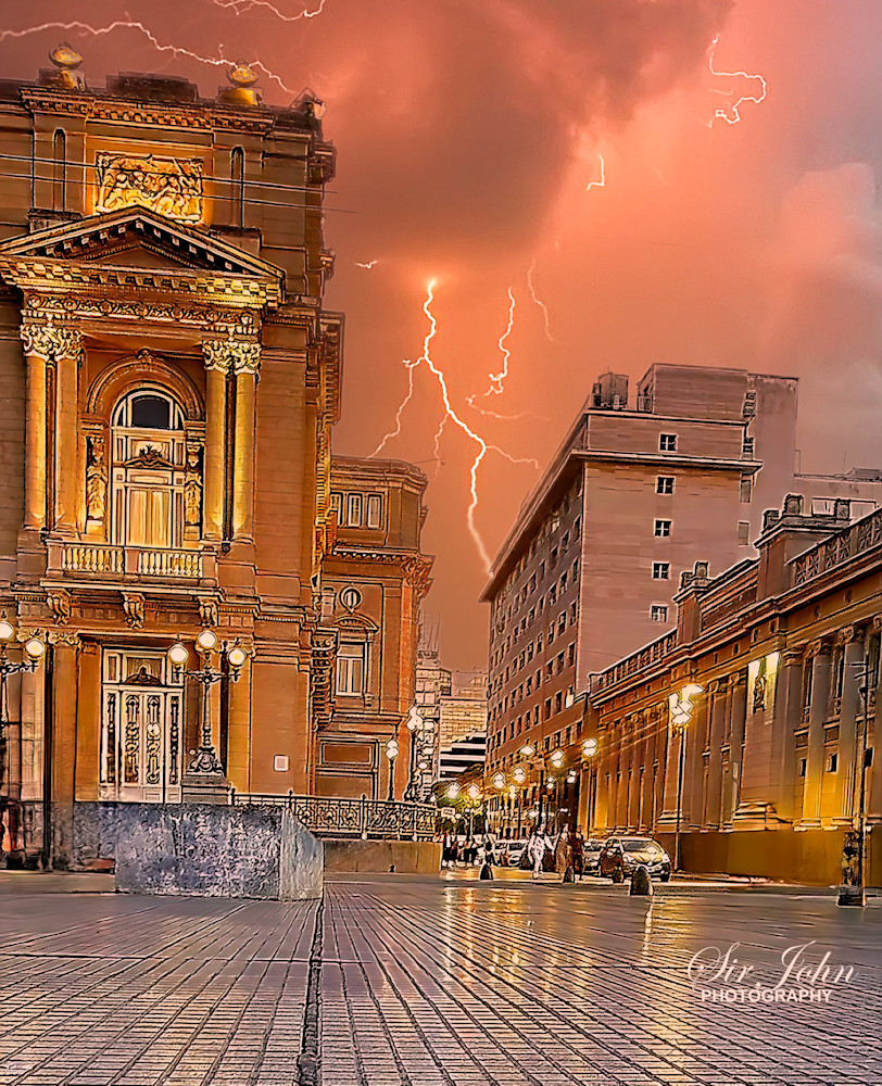 Street scene around the Teatro Colon Opera House in Buenos Aries, Argentina